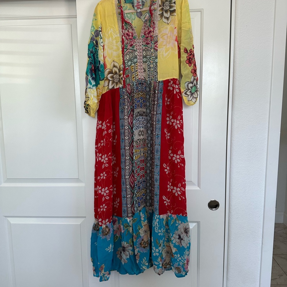 Johnny Was Red and Blue Floral Maxi Dress